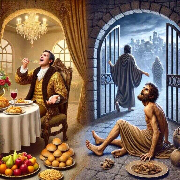 The Parable of the Rich Man and the Beggar Lazarus - Engraving from 'The Dore Bible' by Gustave Dore