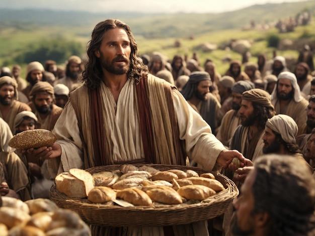 Premium Photo | Jesus giving bread for lots of people