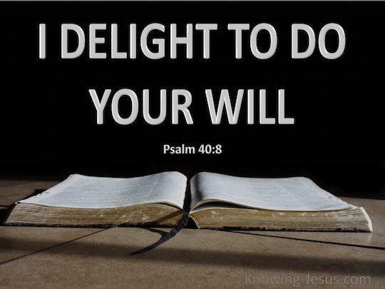 Psalm 40:8 I delight to do Your will, O my God;Your Law is within my heart.”