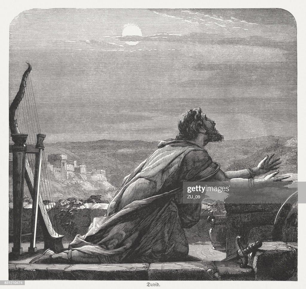Davids Prayer Wood Engraving Published In 1886 High-Res Vector Graphic - Getty Images